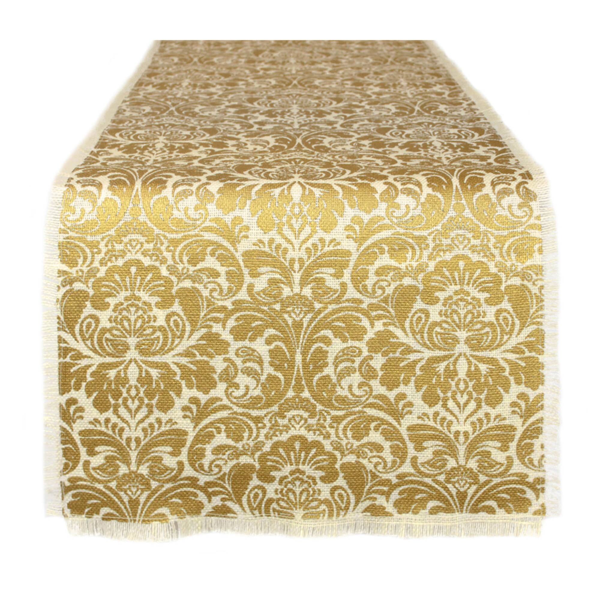 14 in. x 72 in. Gold Damask Print Jute Table Runner 14 in. x 72 in. Gold Damask Print Jute Table Runner
